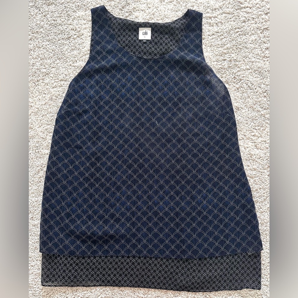 cabi Navy Patterned Sleeveless Top